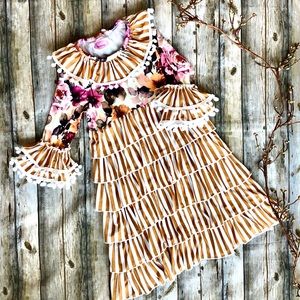 Mustard Floral and Stripe Dress